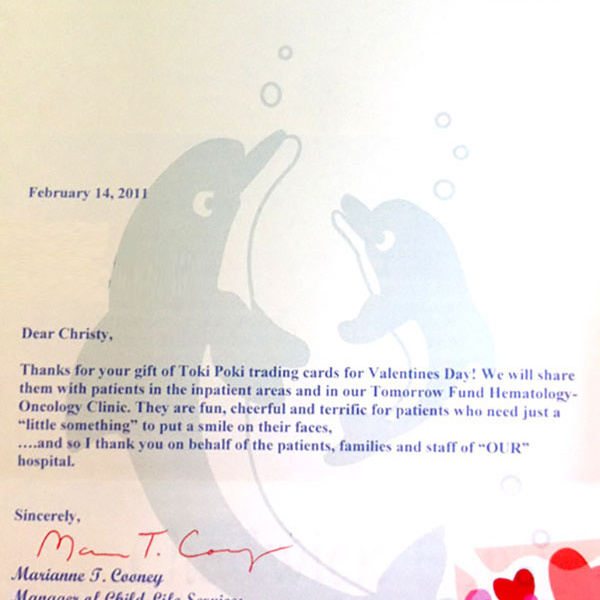2011 VDay Thank You note from Hasbro Childrens Hospital