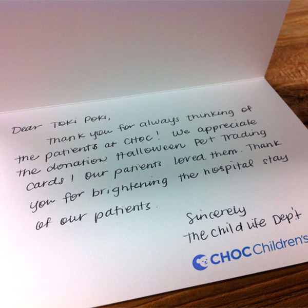 Thank You note from Childrens Hospital of Orange County